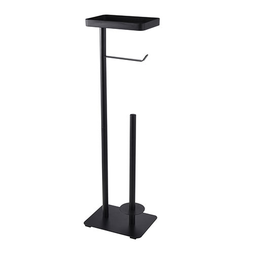 Black bathroom toilet paper roll holder stand metal rack with shelf