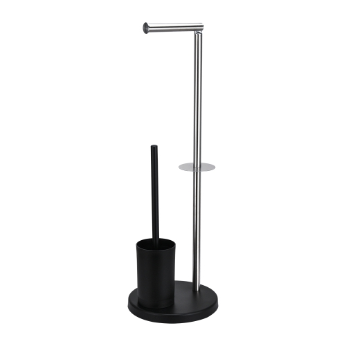 Bathroom toilet brush and paper roll holder standing stainless steel
