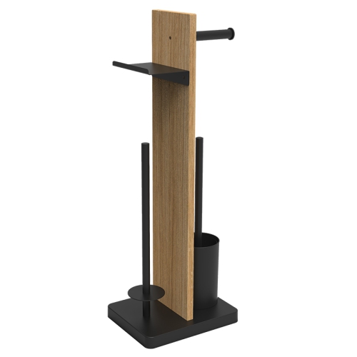 Bamboo stainless steel cleaning toilet brush holder with paper holder