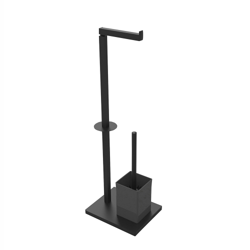 Classic black free standing toilet paper stand holder with silicone brush bristles