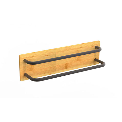 Natural bamboo black steel self-adhesive wall bathroom towel rack