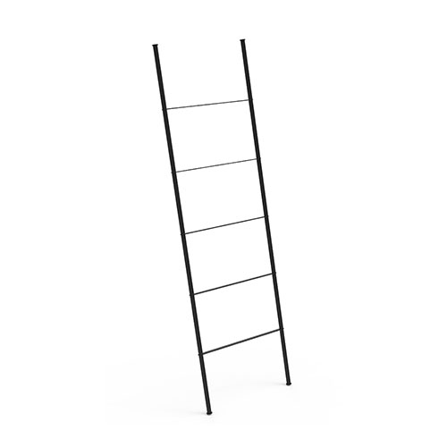 Bathroom stainless steel and bamboo black brushed towel ladder