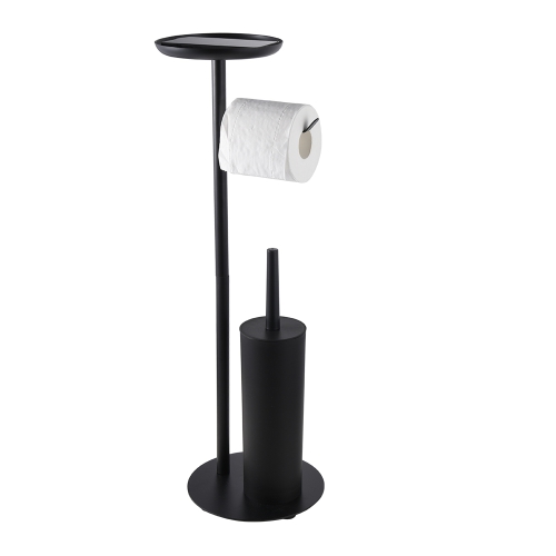 Free standing black round tissue roll holder with shelf manufacturer